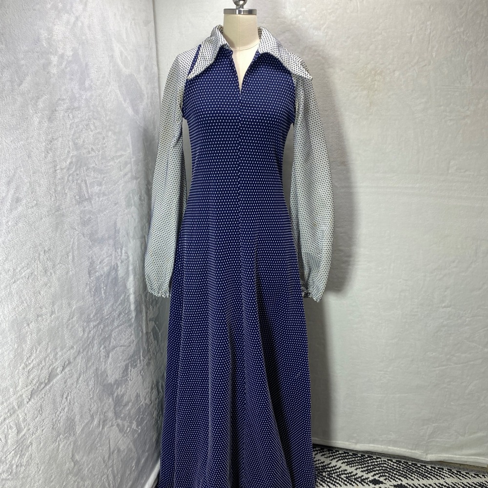 VTG Hand Made Homemade Polka Dot Maxi Prairie Dress Flowy Cottage Core‎ Boho